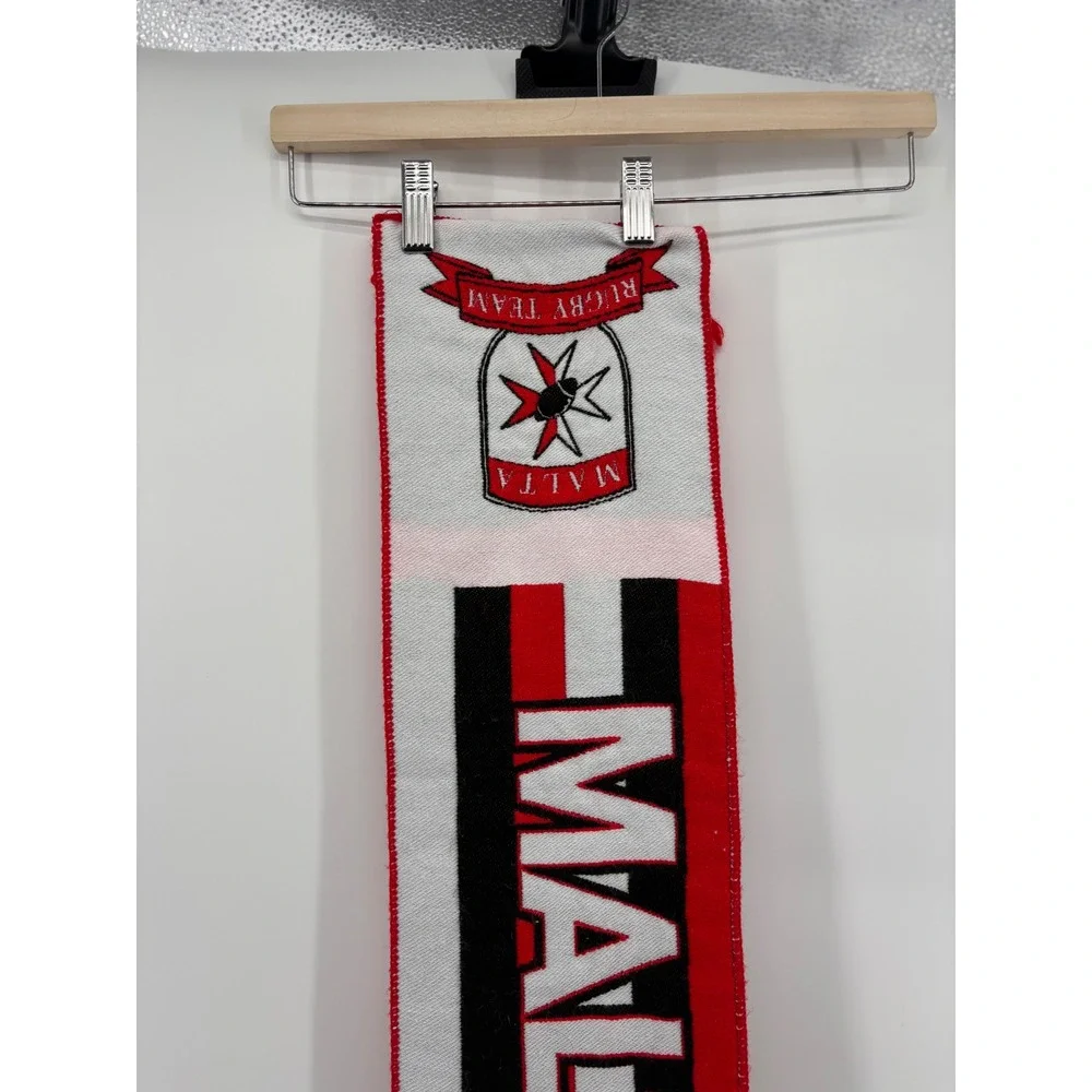 Unbranded Scarf Unisex OS Red Malta Rugby Team Knit Fringed Sports Fan Accessory
